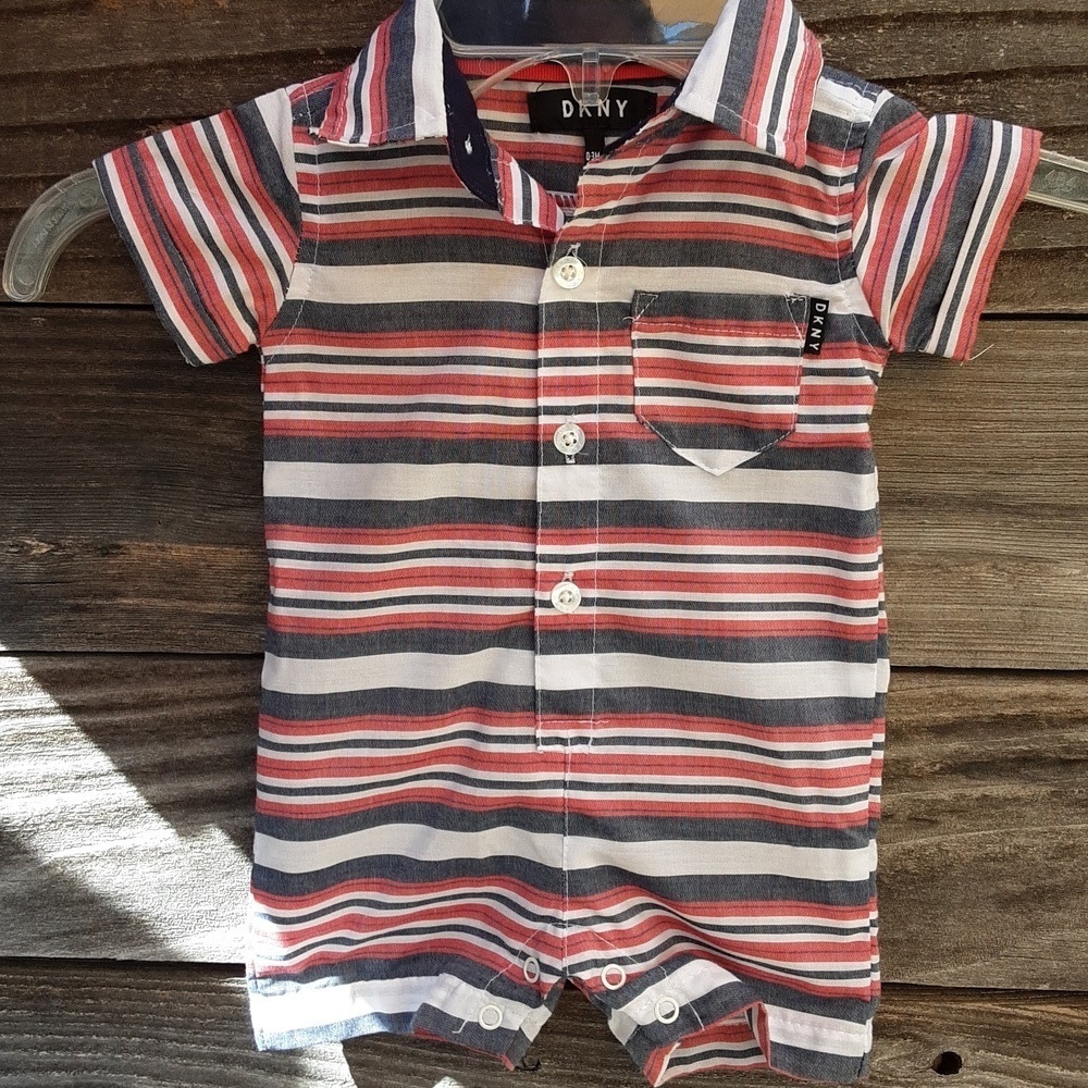 DKNY baby boy's blue, red & white onesie size 0-3 months